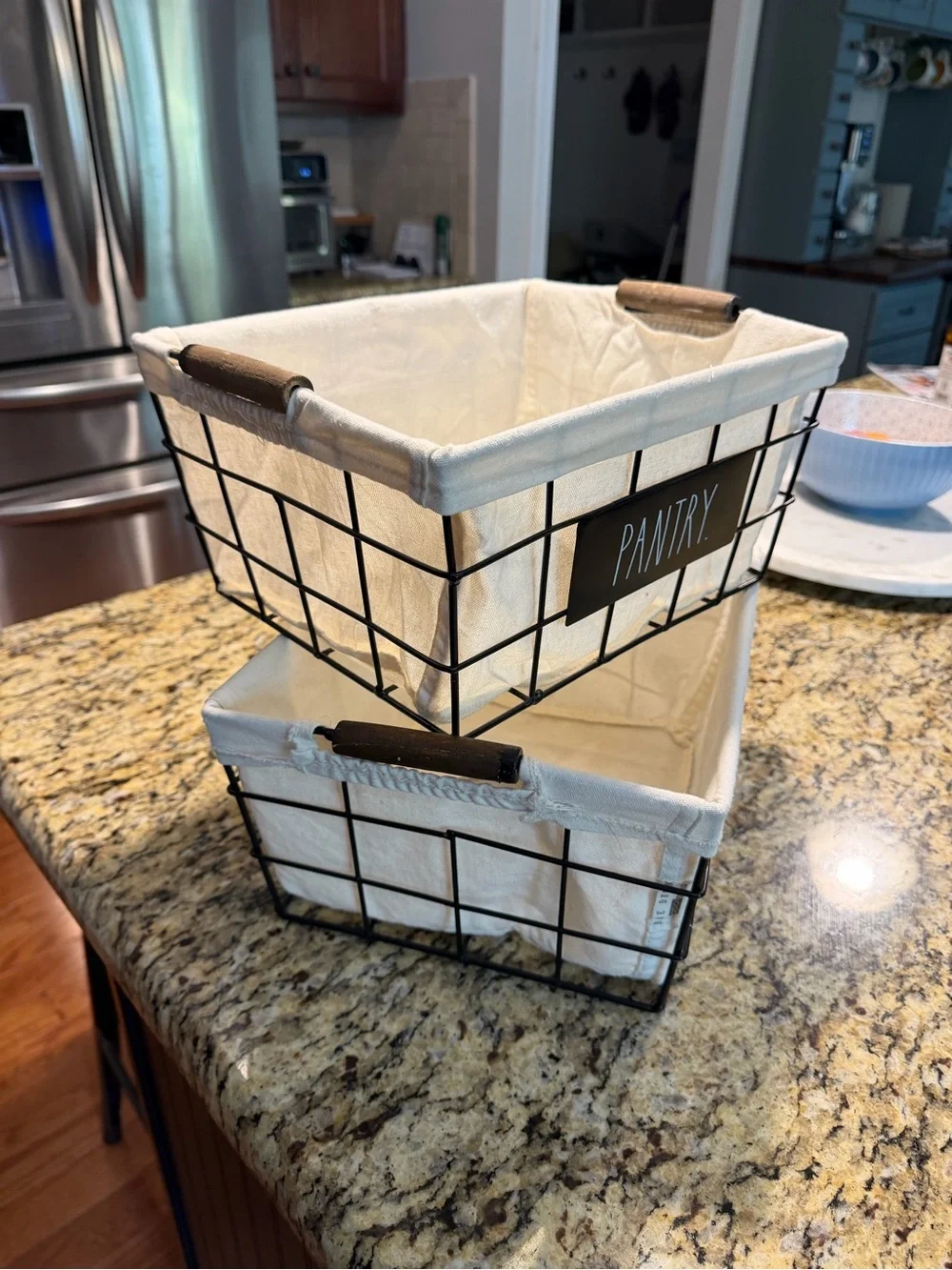 Rae Dunn Cream Fabric Lined Wire Storage Baskets - Pantry & Vegetables - Picture 4 of 7